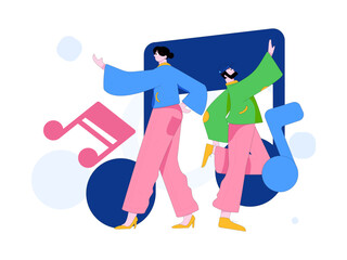 Music characters scene flat vector concept operation illustration

