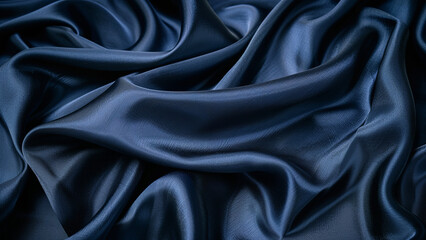 Fototapeta premium Elegant Deep Blue Satin Fabric with Smooth Textures and Luxurious Folds