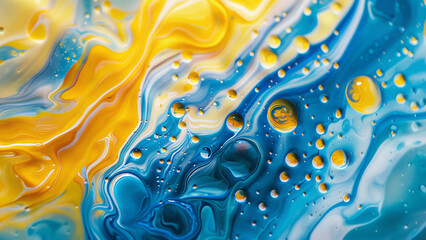 Vibrant Blue and Yellow Liquid Abstract Art with Bubbling Texture