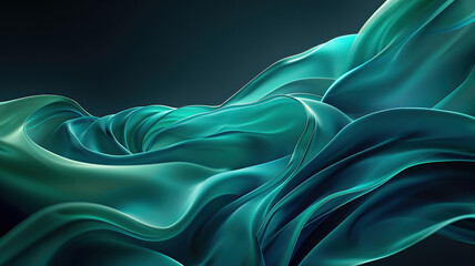 Obraz premium 3d render wavy green silk shapes abstract background