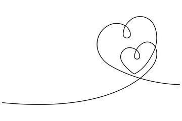 Continuous one line drawing of two hearts and romantic love symbol vector illustration
