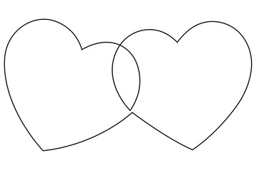 Continuous one line drawing of two hearts and romantic love symbol vector illustration
