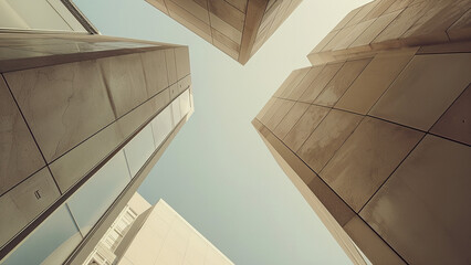 Obraz premium Low-Angle View of Modern Skyscrapers with Minimalist Architectural Design
