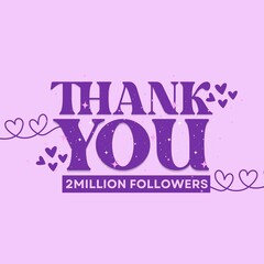 Fototapeta premium 2 Million Followers Thank You Card minimalist design with purple shades and hearts