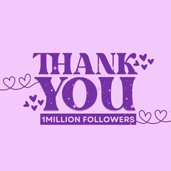 1 Million Followers Thank You Card minimalist design with purple shades and hearts