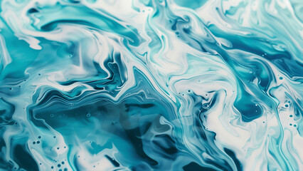 Obraz premium Abstract fluid art with swirling teal and white marble-like patterns