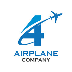Number 4 with airplane logo template illustration. suitable for transportation, brand, travel, agency, web, label, network, marketing etc