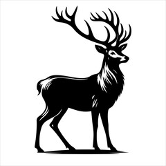 Silhouette of deer - vector illustration. Graphic black silhouettes of wild deers – male, female, and roe deer