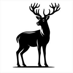 Silhouette of deer - vector illustration. Graphic black silhouettes of wild deers – male, female, and roe deer © Creative plus