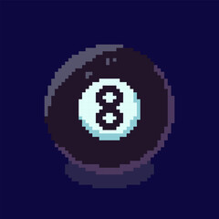 Pixel art style black billiard ball number 8 design