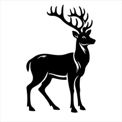 Silhouette of deer - vector illustration. Graphic black silhouettes of wild deers – male, female, and roe deer