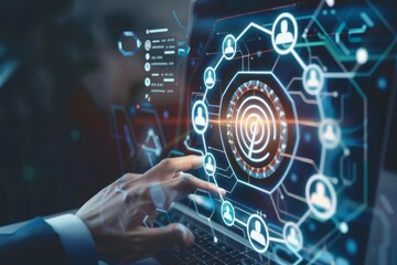People use magnifying glasses and people ICONS to select people to select customers, group members or company group members on the virtual screen. Icon Talent Selection, HR, HR concepts. Merchants use