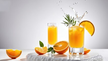 Fototapeta premium Elegant Orange Essence Cocktails, A Fusion of Fresh Orange and Mint Delight with Vodka and Sparkling Soda