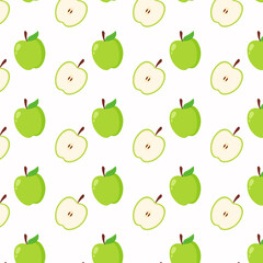 green whole and slice apple fruit food wrapping paper printable illustration background