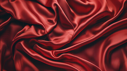 Luxurious Deep Red Silk Fabric with Elegant Folds and Smooth Texture