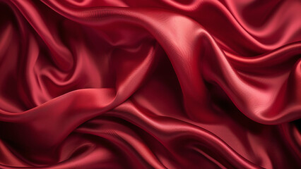 Obraz premium Luxurious Deep Red Silk Fabric with Rich, Flowing Folds and Glossy Texture