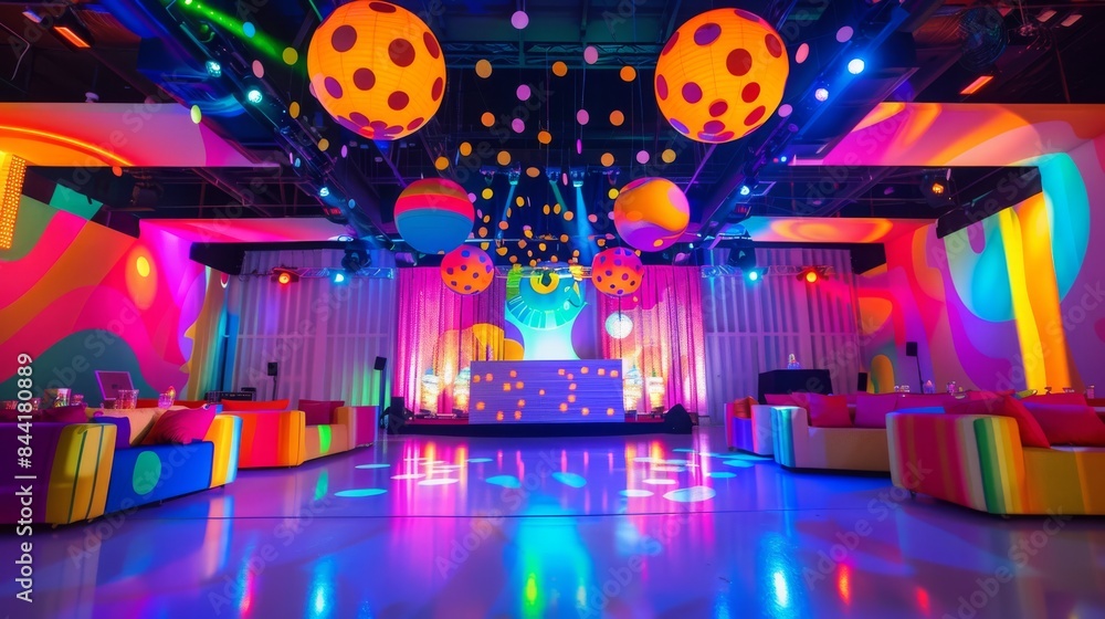 Poster colorful party backdrop featuring designated space for custom messaging