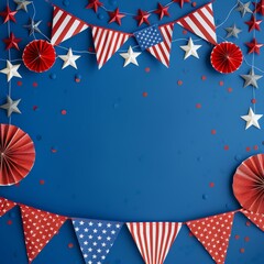 Fototapeta premium Festive Patriot Day decorations with flag-themed elements.