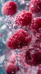Pure Elegance, Ripe Raspberries Bathed in a Crystal Water Stream