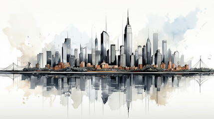 NYC skyline one thick line, black & white. Hyper minimalist. Use one line only