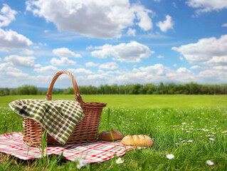Exhibit an Unoccupied Picnic Basket Against a Spotless White Canvas for Outdoor Dining