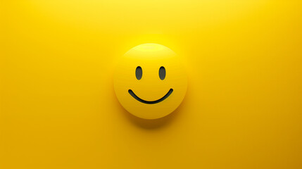 A smiling face is on a yellow background. The face is black and white. Concept of happiness and positivity