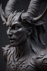 a statue of a demon with horns