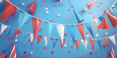 Obraz premium Realistic 3D illustration of a flag with patriotic decorations for Patriot Day.