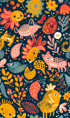 wallpaper, tiles or carpet in a seamless pattern.