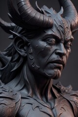 a statue of a demon with horns