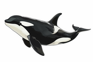 Obraz premium Illustration of an Orca Killer Whale in a Simplistic Artistic Style Featuring Black and White Color Patterns on a White Background, Highlighting the Smooth Contours