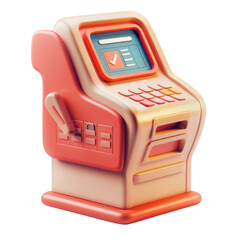 3D ATM machine in vibrant colors, isolated on a 
transparent background, great for financial and technology concepts.
