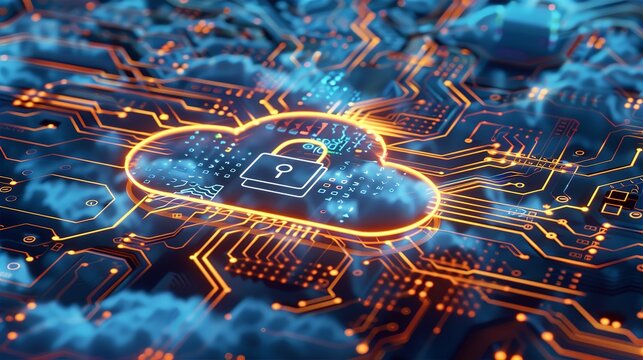 cloud, lock, icon, digital, illustration, security, data, technology, protection, secure, safety, internet, cyber, privacy, symbol, network, circuit, computing, background, encryption, software