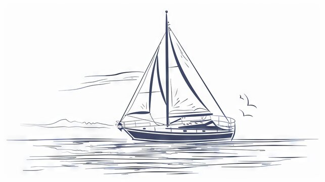 recommend clip art: Simple line drawing of a sailboat on calm waters, representing maritime adventure and exploration.