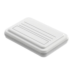 Stack of blank, white, rectangular plastic food containers with lids, ideal for meal prep, storage, and organization in kitchen or pantry. transparent background
