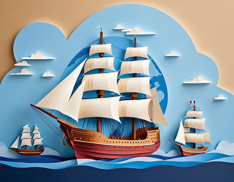 World Maritim Day 2024. Paper Art Work of Ship and Ocean