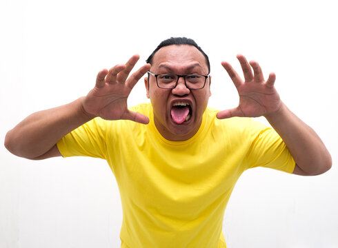 portrait of ugly or mocking male facial expression isolated on white background