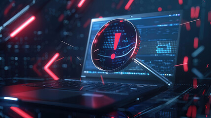 Visual Guide to Corporate Laptop Security: Analyzing Antivirus and Phishing Malware Detection with Infographic Charts and Magnifier Lens