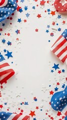 Obraz premium Elegant white background with subtle patriotic decorations for Patriot Day.