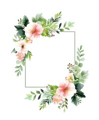 Obraz premium Watercolor flower illustration square frame for design background,