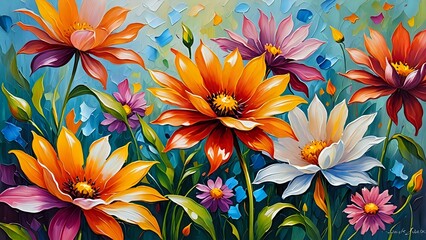 Abstract background of colored oil painting with floral decoration ornament