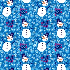 Winter seamless snowman pattern for fabrics and textiles and packaging