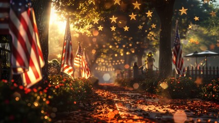 Realistic depiction of a community event with American flag and stars for Patriot Day.