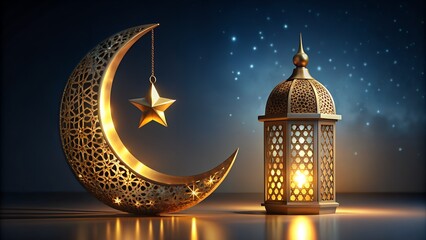 3D Islamic Lamp and Crescent Moon with Star Decoration. Perfect for: Ramadan, Raya Hari, Eid al...
