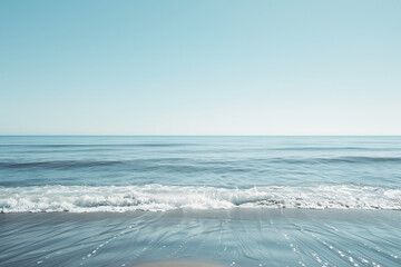 Obraz premium Serene Tranquil Beach View Wallpaper in Soft Pale Blue