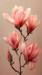 Beautiful magnolia blossoms with a soft beige blurred background. 