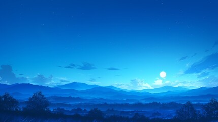 Fototapeta premium Tranquil Blue Mountain Landscape Under a Bright Moon