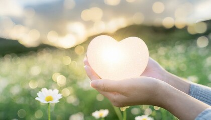 愛、助け合い、協力、ハートを持った手	