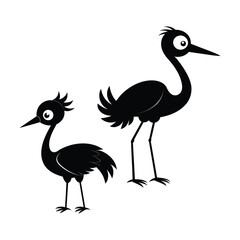 heron silhouette vector, cute Black silhouette of crane 