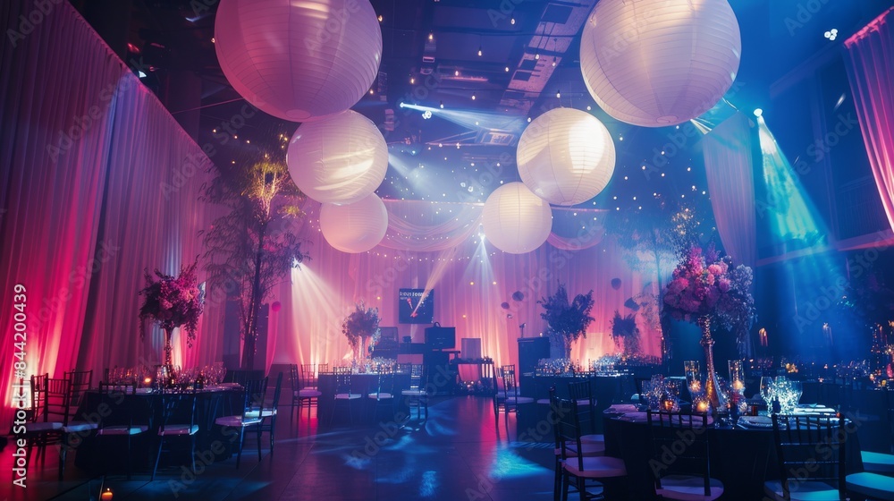 Poster dynamic party setting featuring ample copy space for advertising